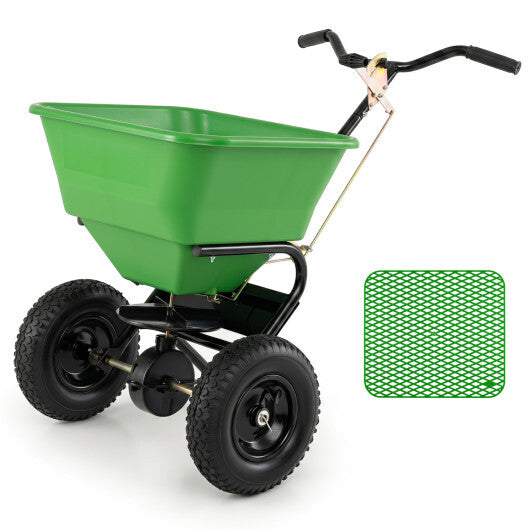 66 LBS Walk-Behind Broadcast Spreader with 13 Inch All-Terrain Tires-Black