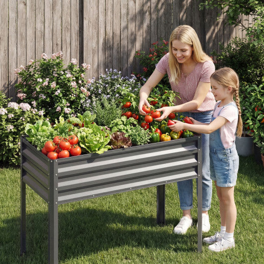 Raised Garden Bed with Legs Electro-Coating Metal Large Elevated Planter Box-Grey