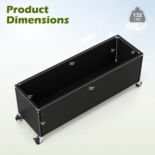 Raised Garden Bed PE Rattan Wicker Patio Planter Box with Liner and Wheels