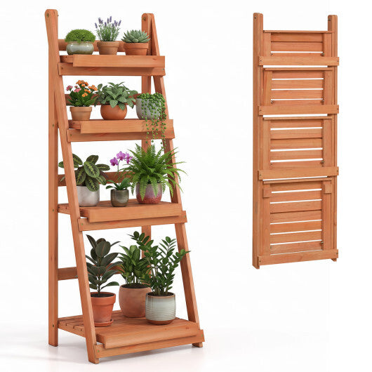 4-Tier Foldable Plant Stand with Slatted Shelves for Garden-Orange