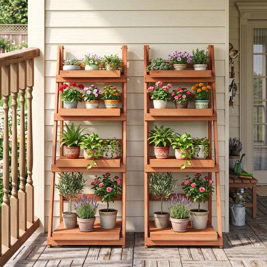 4-Tier Foldable Plant Stand with Slatted Shelves for Garden-Orange