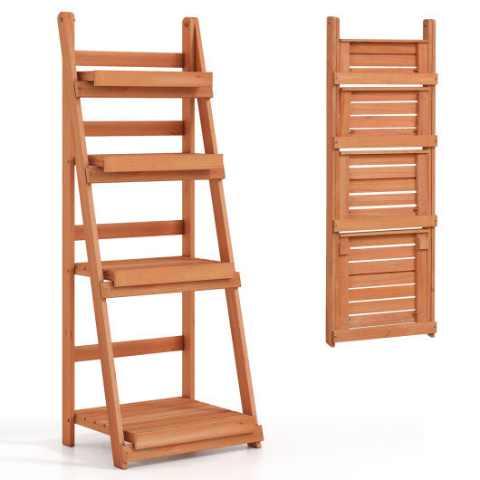 4-Tier Foldable Plant Stand with Slatted Shelves for Garden-Orange