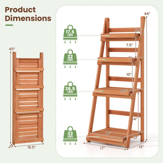 4-Tier Foldable Plant Stand with Slatted Shelves for Garden-Orange
