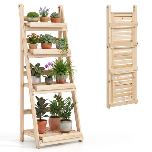 4-Tier Foldable Plant Stand with Slatted Shelves for Garden-Orange