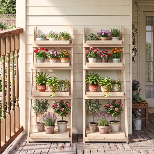 4-Tier Foldable Plant Stand with Slatted Shelves for Garden-Orange