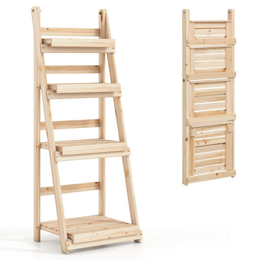 4-Tier Foldable Plant Stand with Slatted Shelves for Garden-Orange