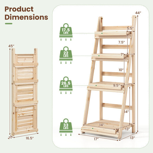 4-Tier Foldable Plant Stand with Slatted Shelves for Garden-Orange