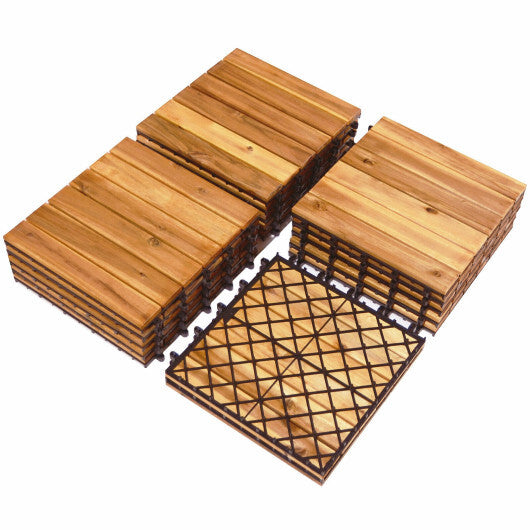 27 Pieces Acacia Wood Interlocking Patio Deck Tile - Color: Natural