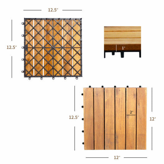 27 Pieces Acacia Wood Interlocking Patio Deck Tile - Color: Natural