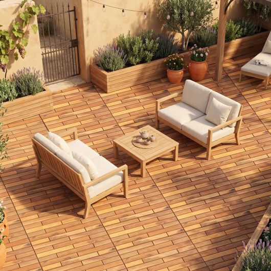 24 x 12 Inch 12 Pieces Acacia Wood Interlocking Deck Tiles with Waterproof Design-Natural