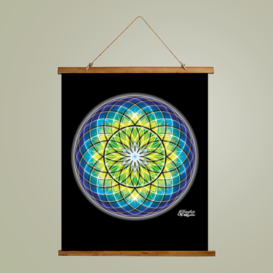 Golden Green Orb – Sacred Geometry - Wood Framed Mandala - Wall Tapestry - Home Decor - Perfect Gift