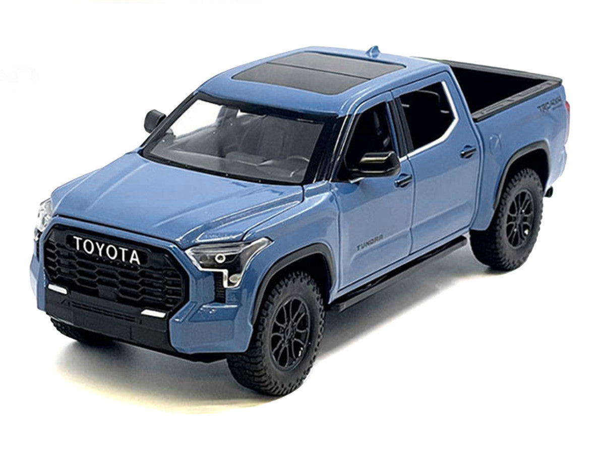 2023 Toyota Tundra TRD 4x4 Pickup Truck Cavalry Blue with Sunroof and Wheel Rack 1/24 Diecast Model Car