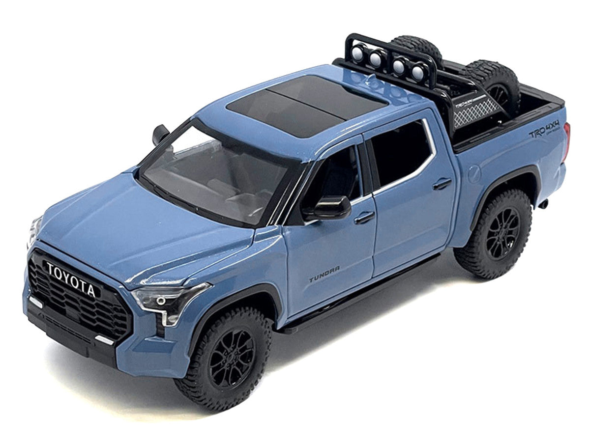 2023 Toyota Tundra TRD 4x4 Pickup Truck Cavalry Blue with Sunroof and Wheel Rack 1/24 Diecast Model Car