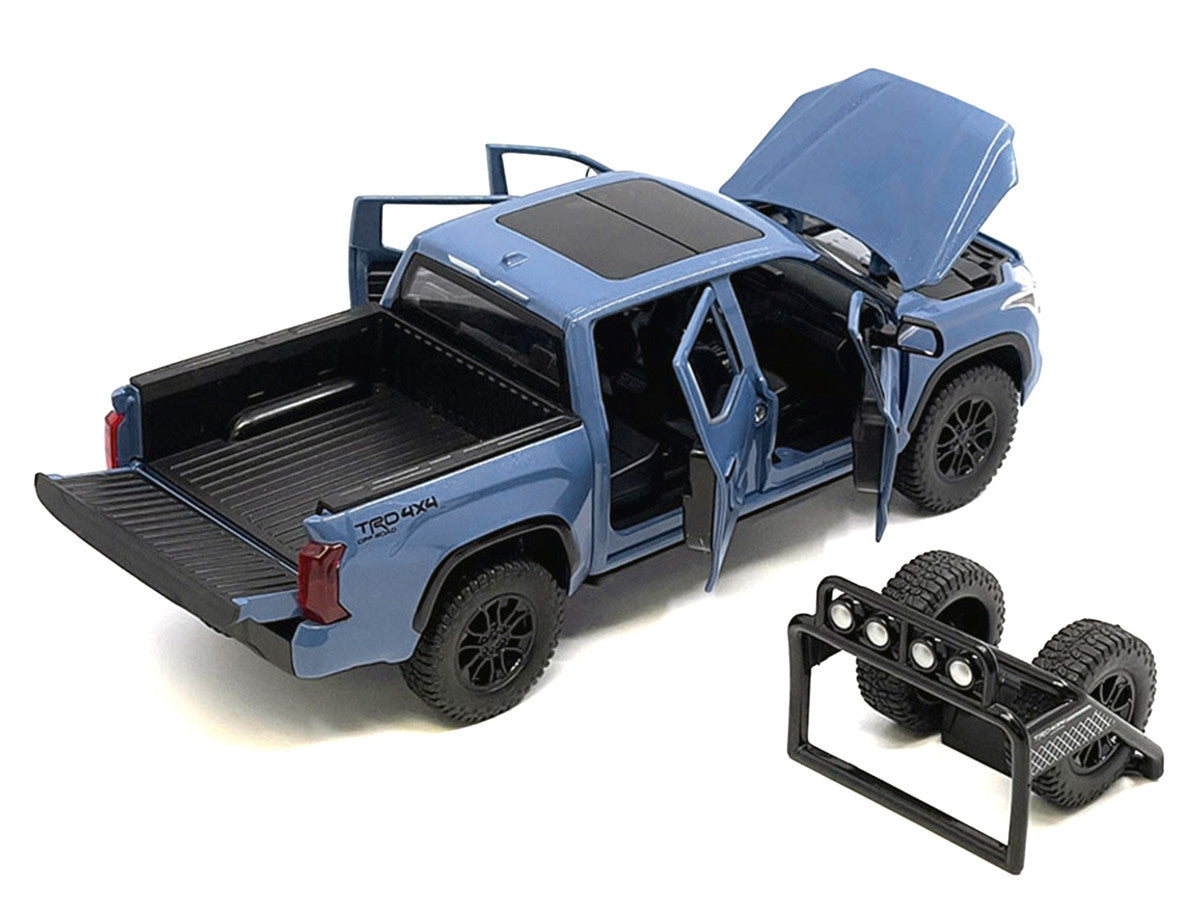 2023 Toyota Tundra TRD 4x4 Pickup Truck Cavalry Blue with Sunroof and Wheel Rack 1/24 Diecast Model Car