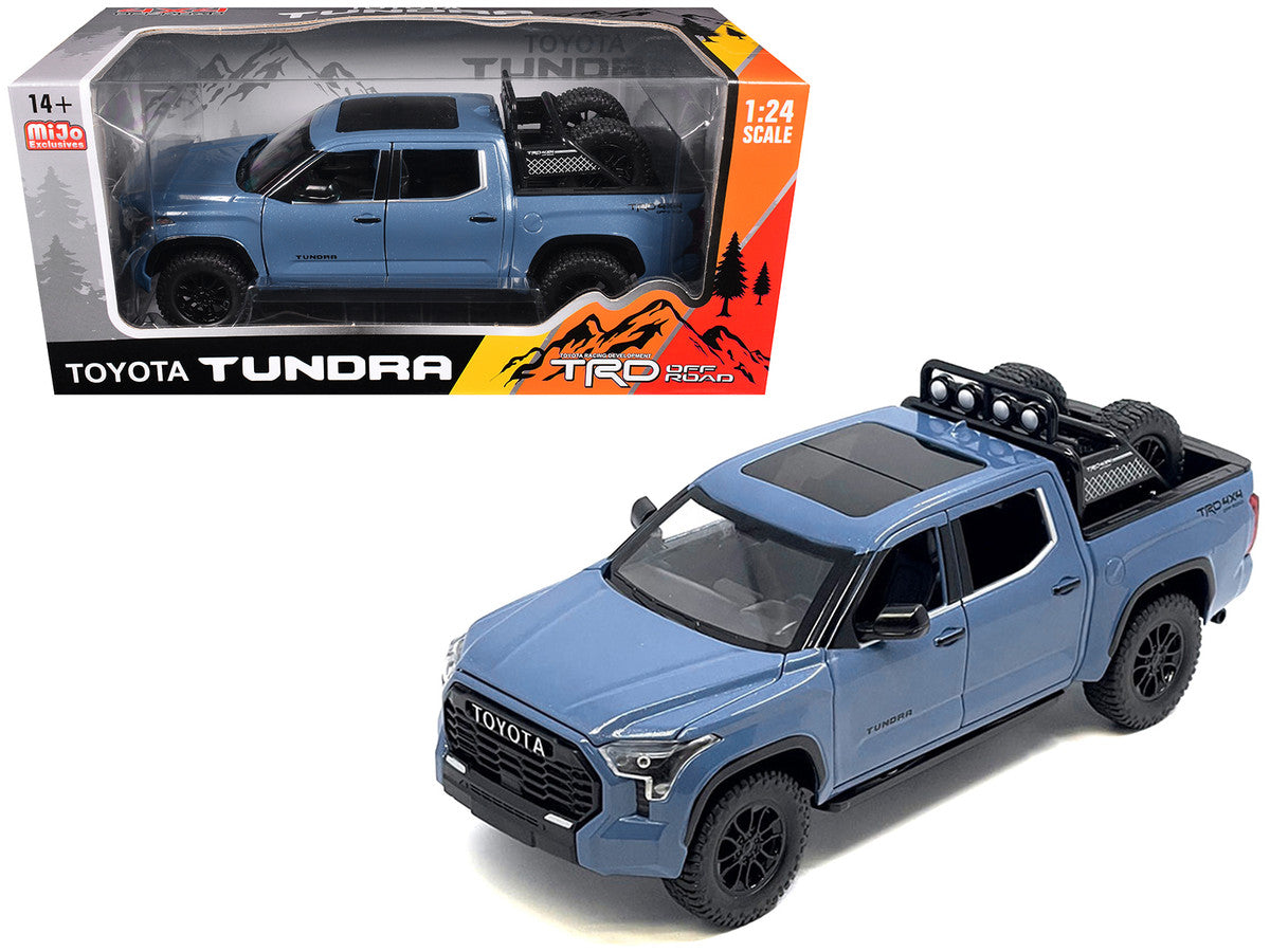 2023 Toyota Tundra TRD 4x4 Pickup Truck Cavalry Blue with Sunroof and Wheel Rack 1/24 Diecast Model Car