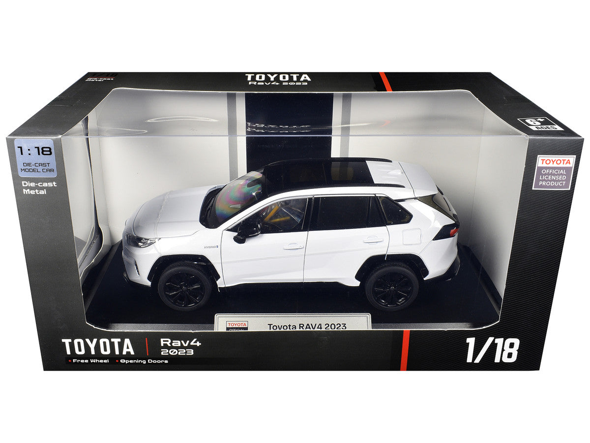 2023 Toyota Rav4 Hybrid White Metallic with Black Top 1/18 Diecast Model Car by Heimanba