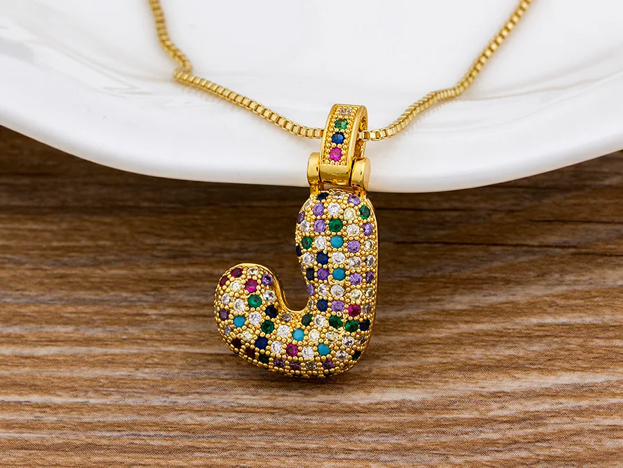 Nidin Fashion Luxury 26 Letters Copper Zircon Pendant Necklace for Women Rainbow Initials Name Necklace Wedding Party Jewelry