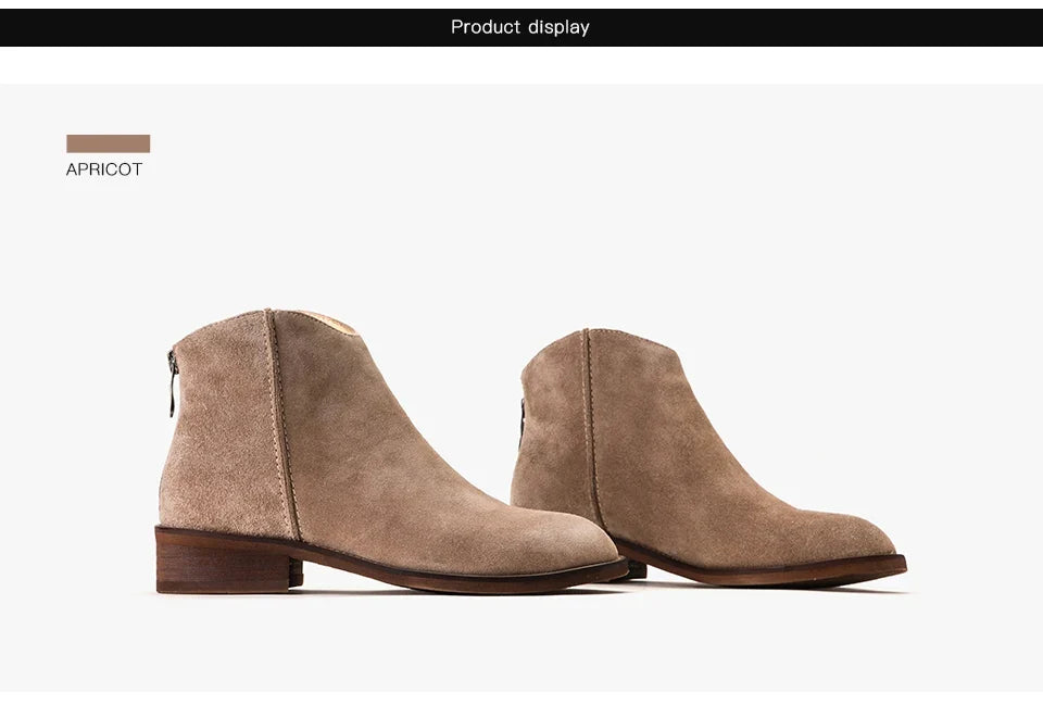 BEAUTODAY Suede Ankle Boots Women Soft Cow Leather Back Zip V-shape Ladies Autumn Winter Boots Handmade 03274