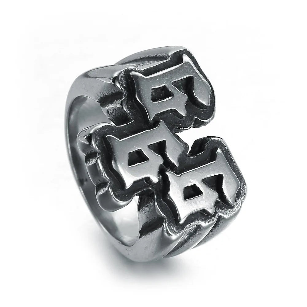Men's Punk Stainless Steel Digital 666 Ring Titanium Steel Ring Jewelry