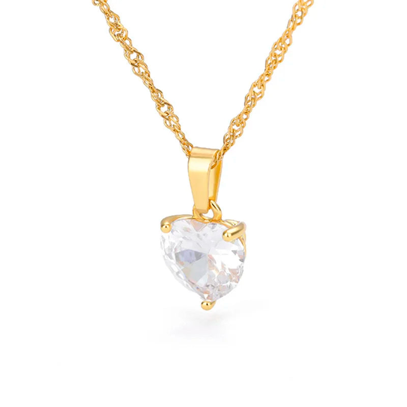 Heart Necklaces For Women Stainless Steel Gold Plated Chain Zircon Heart Pendant Choker Necklace Wedding Boho Jewelry Gift Femme