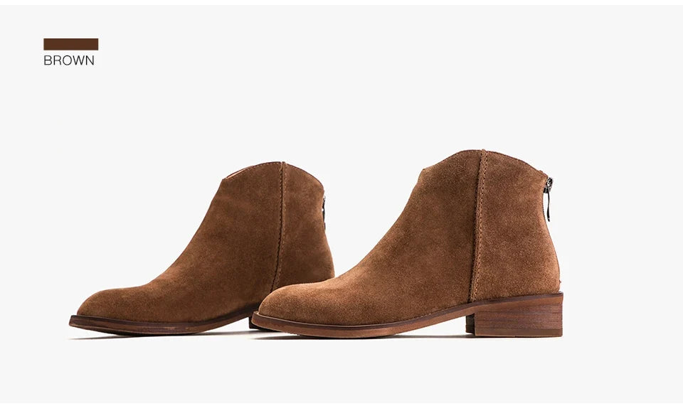 BEAUTODAY Suede Ankle Boots Women Soft Cow Leather Back Zip V-shape Ladies Autumn Winter Boots Handmade 03274