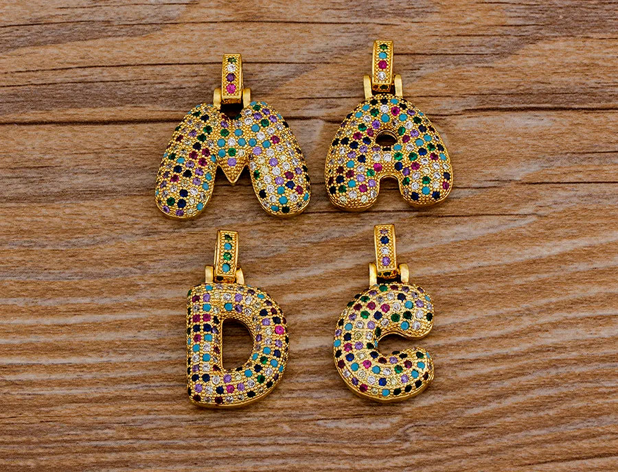 Nidin Fashion Luxury 26 Letters Copper Zircon Pendant Necklace for Women Rainbow Initials Name Necklace Wedding Party Jewelry