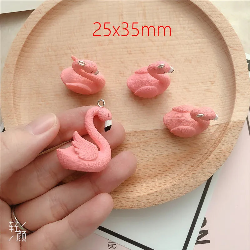 10pcs/pack Flamingo Resin Charms Craft Plastic Charms Earring Keychain DIY Jewelry Making 25x35mm