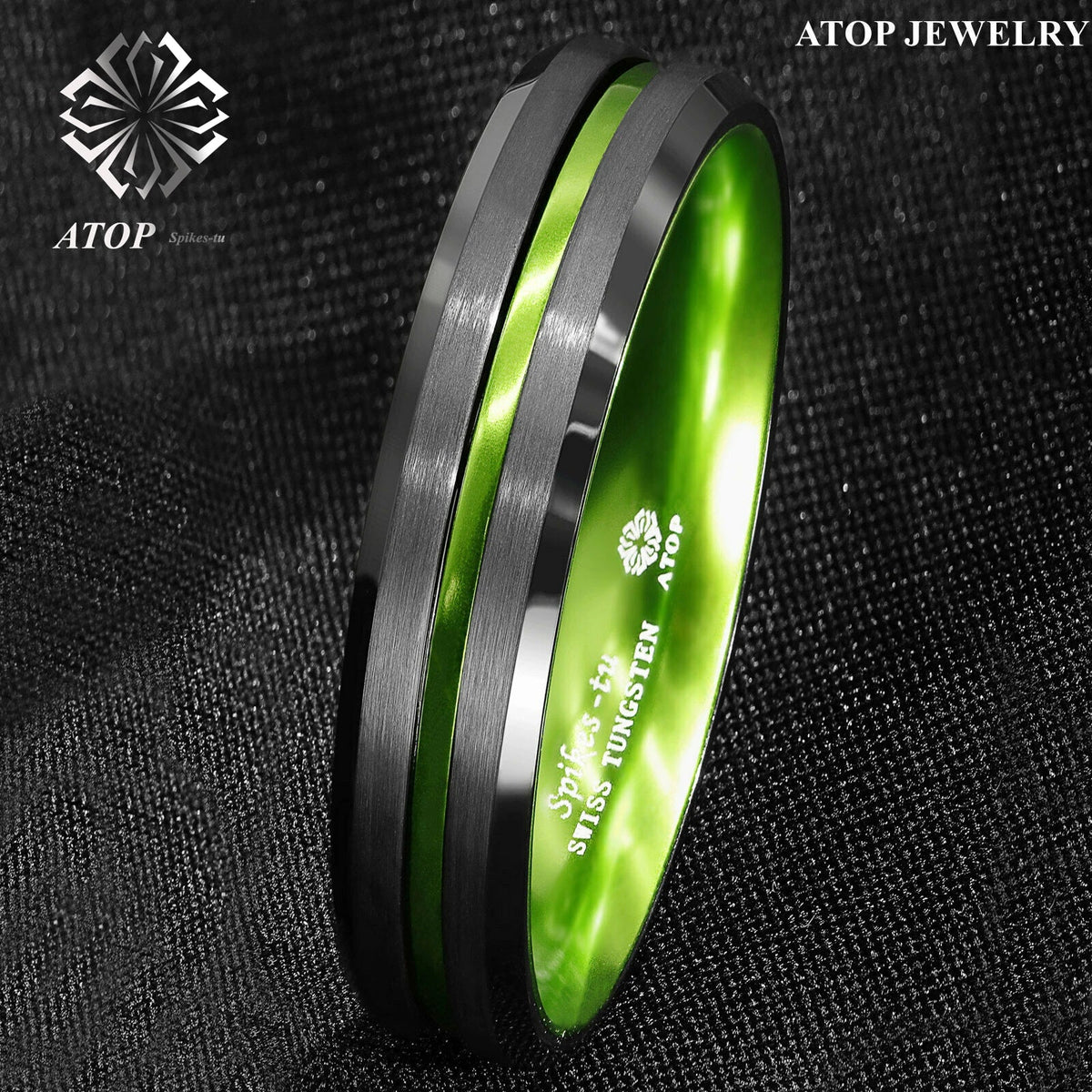 8/6mm Black Tungsten Carbide Green Line Wedding Band Ring ATOP Men's Jewelry