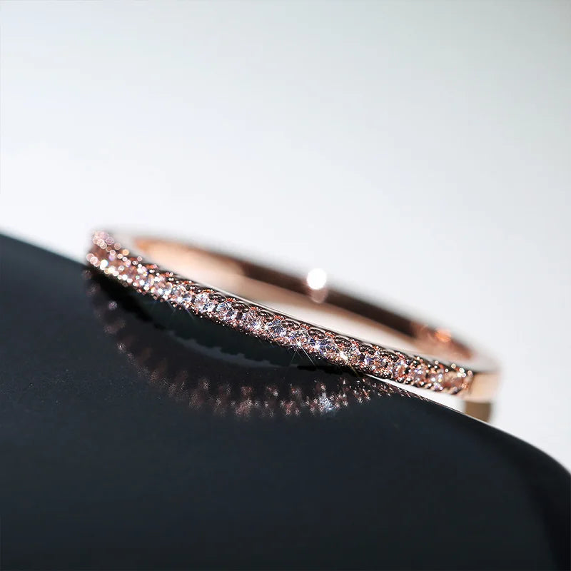 Huitan 3 Colors Simple Band Women Rings Shiny Cubic Zirconia Delicate Anniversary Gift Accessories Hot Sale Fashion Jewelry