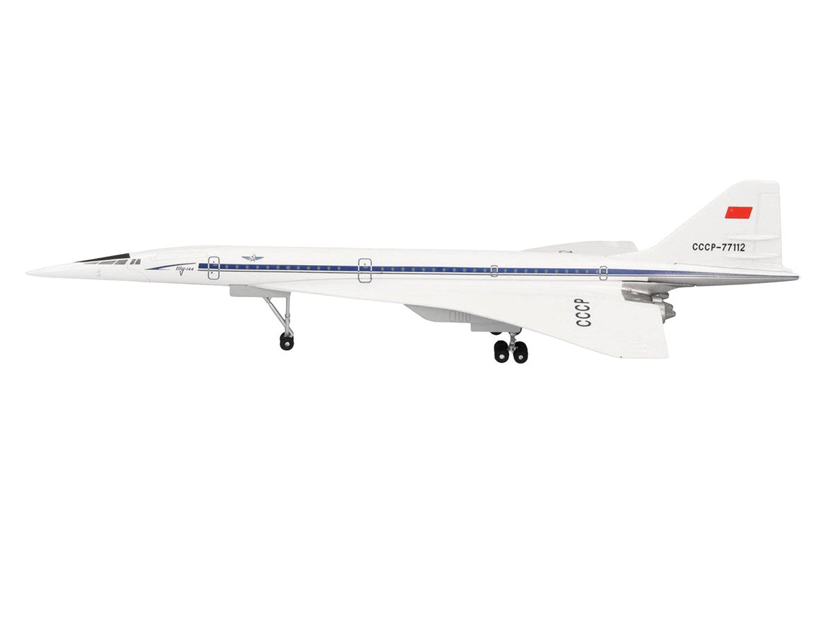 Tupolev Tu-144D Commercial Aircraft "Aeroflt - Technik Museum Sinsheim" (CCCP-77112) White with Blue Stripes 1/400 Diecast Model Airplane by Herpa