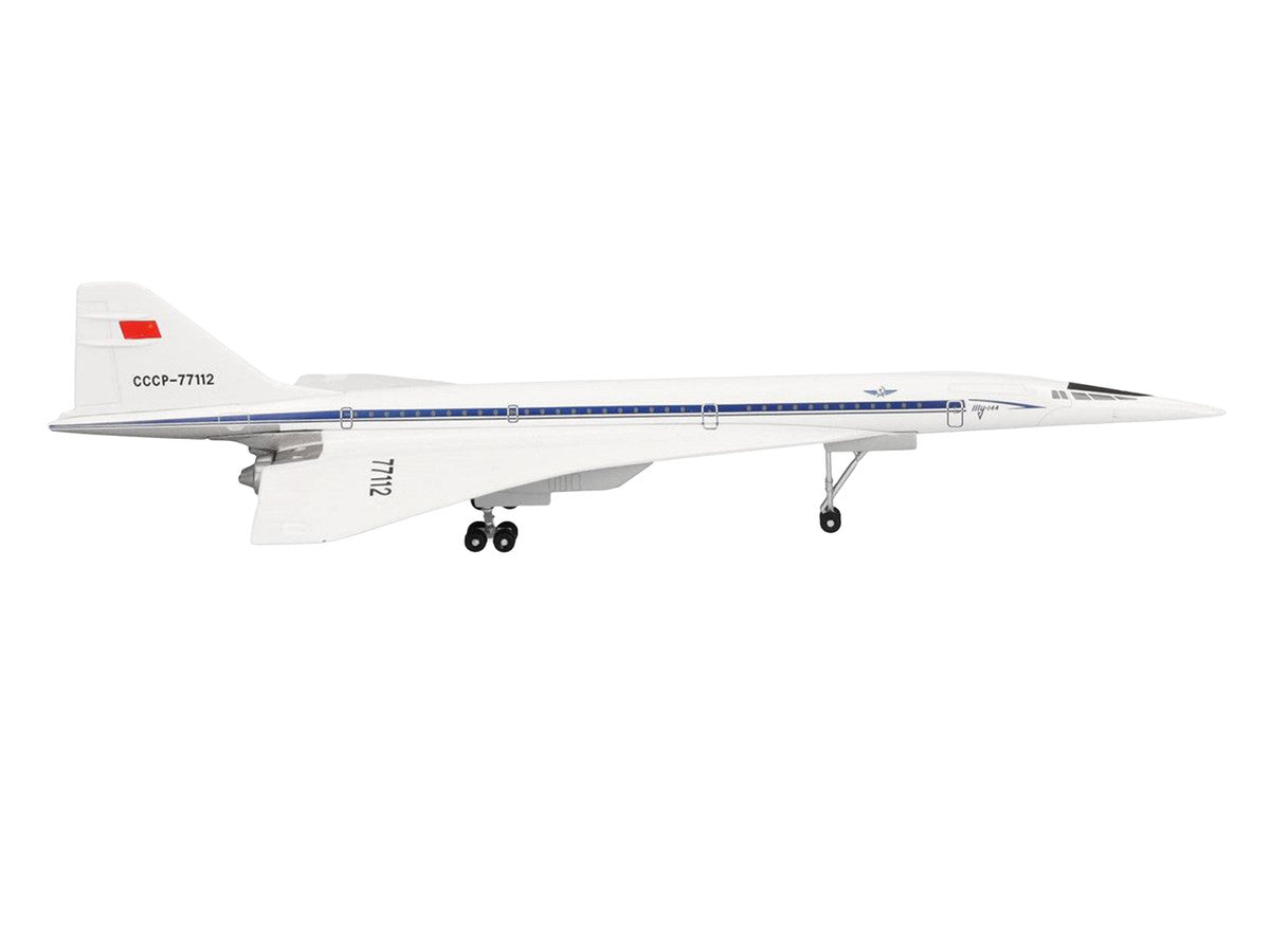 Tupolev Tu-144D Commercial Aircraft "Aeroflt - Technik Museum Sinsheim" (CCCP-77112) White with Blue Stripes 1/400 Diecast Model Airplane by Herpa