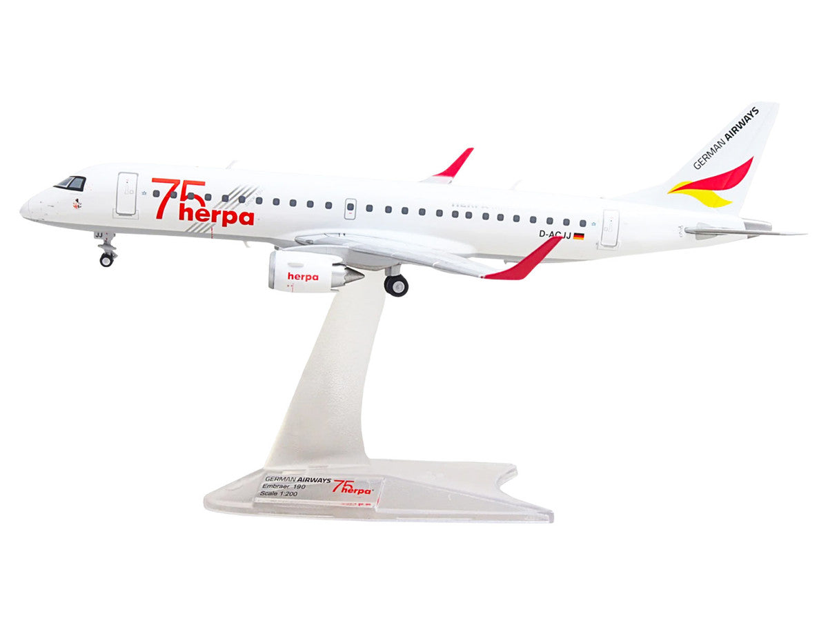 Embraer E190 Commercial Aircraft "German Airways - Herpa 75 Years" (D-ACJJ) White with Graphics 1/200 Diecast Model by Herpa