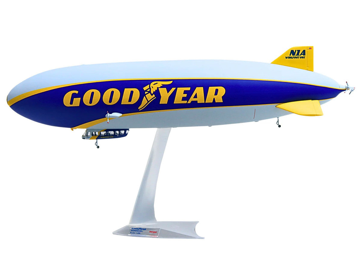 Zeppelin NT Aircraft "Goodyear Blimp - Wingfoot One" (N1A) Gray and Blue with Yellow Stripes 1/200 Diecast Model by Herpa