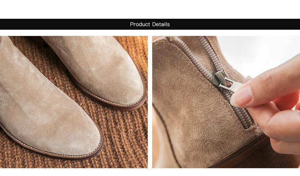 BEAUTODAY Suede Ankle Boots Women Soft Cow Leather Back Zip V-shape Ladies Autumn Winter Boots Handmade 03274