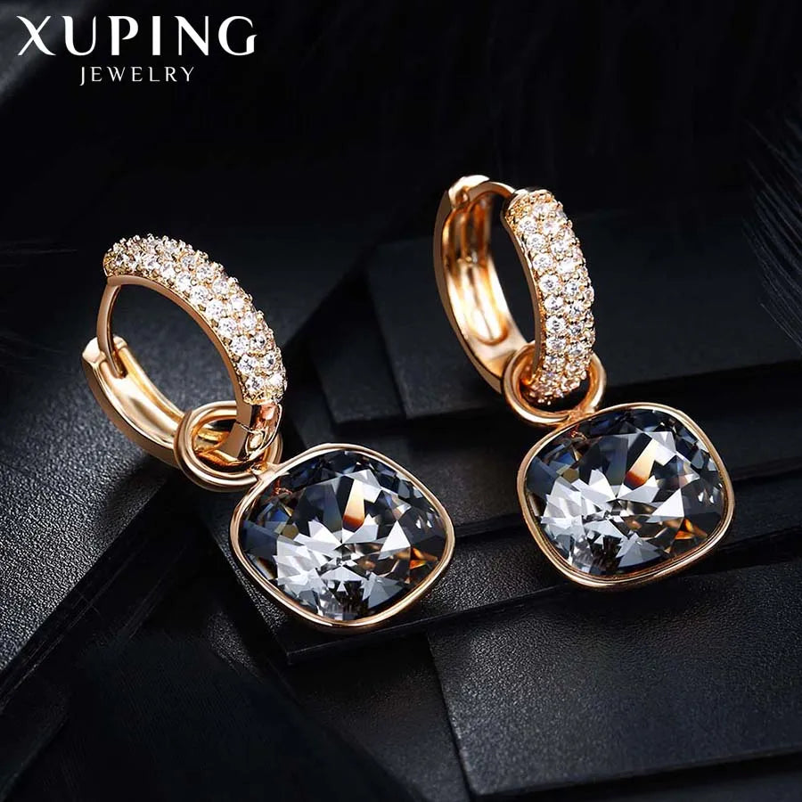 Xuping Jewelry Charm Square Shaped Luxury Exquisite Gold Color Plated Crystal Earring for Women Gift A00606258