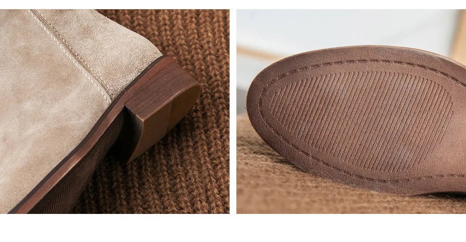 BEAUTODAY Suede Ankle Boots Women Soft Cow Leather Back Zip V-shape Ladies Autumn Winter Boots Handmade 03274
