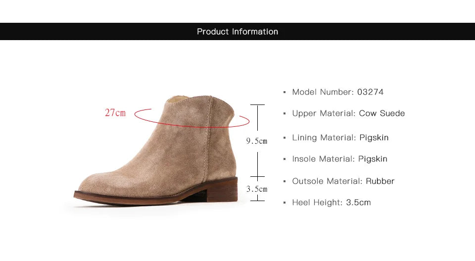 BEAUTODAY Suede Ankle Boots Women Soft Cow Leather Back Zip V-shape Ladies Autumn Winter Boots Handmade 03274