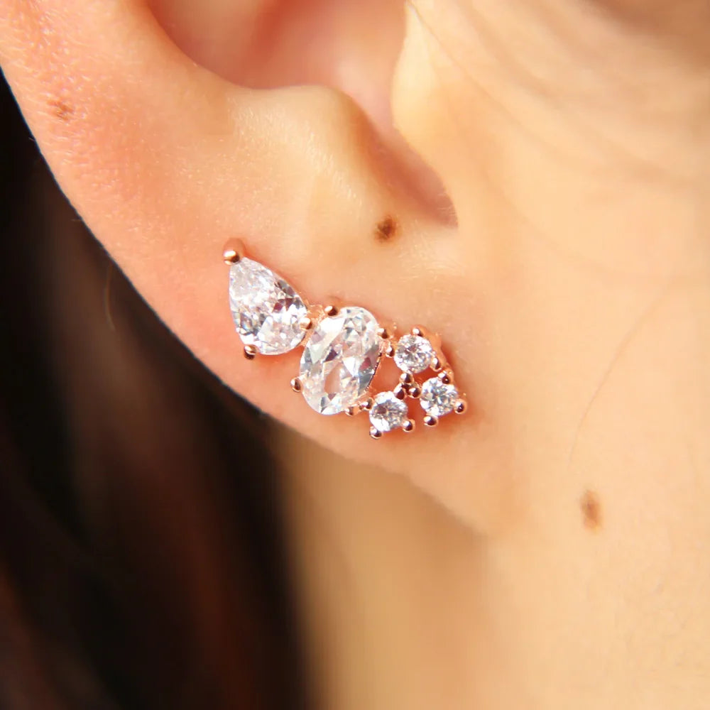 Rose Gold Color Crystal Zirconia cz Stud Earrings for Women 2023 bijoux Love Wedding Earring Statement Brinco Bijouterie