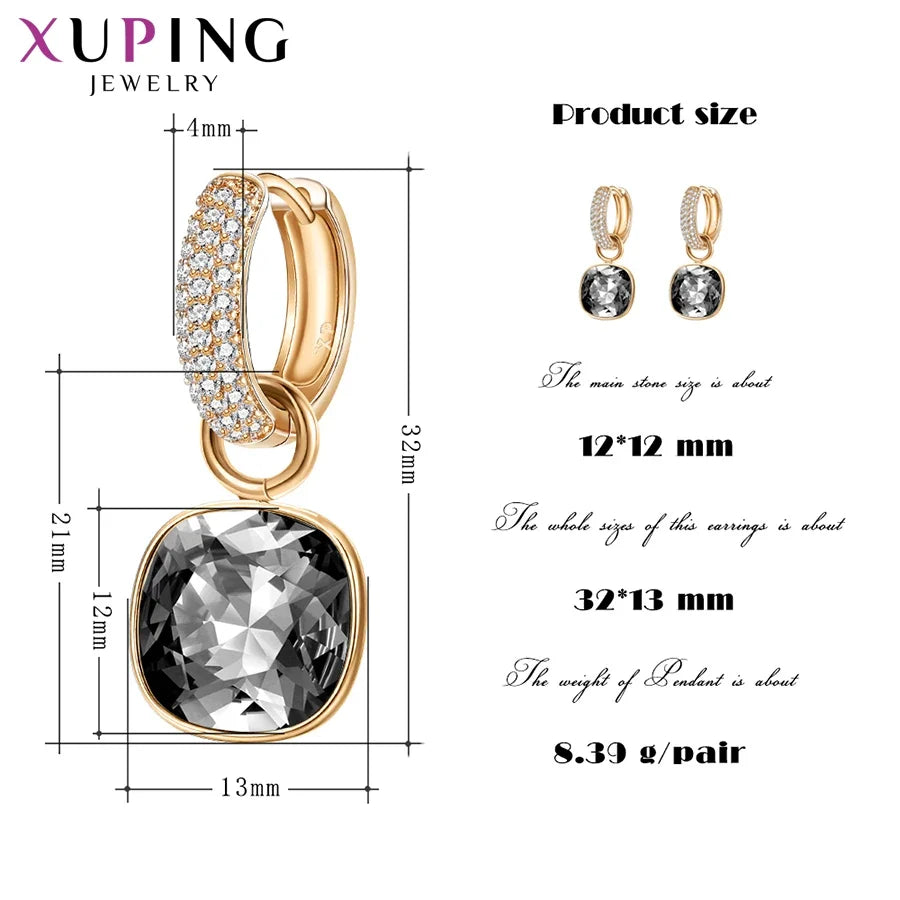 Xuping Jewelry Charm Square Shaped Luxury Exquisite Gold Color Plated Crystal Earring for Women Gift A00606258