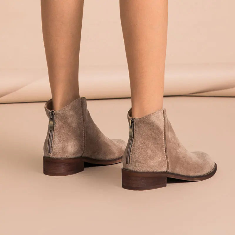 BEAUTODAY Suede Ankle Boots Women Soft Cow Leather Back Zip V-shape Ladies Autumn Winter Boots Handmade 03274