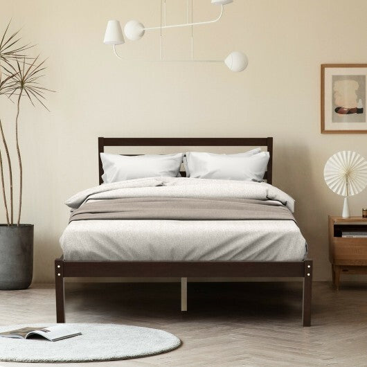 Full Size Bed frame Foundation with Solid Wooden Slat Suppor