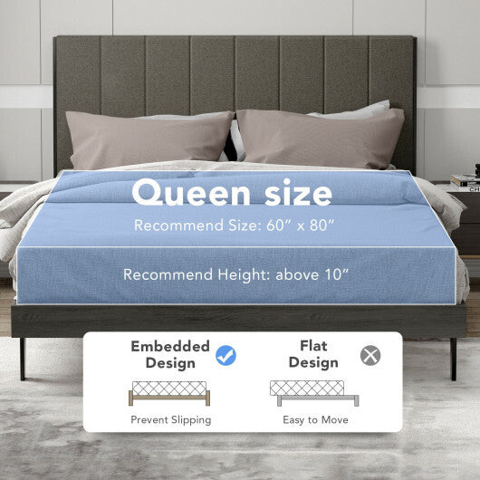 Queen Size Upholstered Bed Frame with Tufted Headboard - Color: Gray