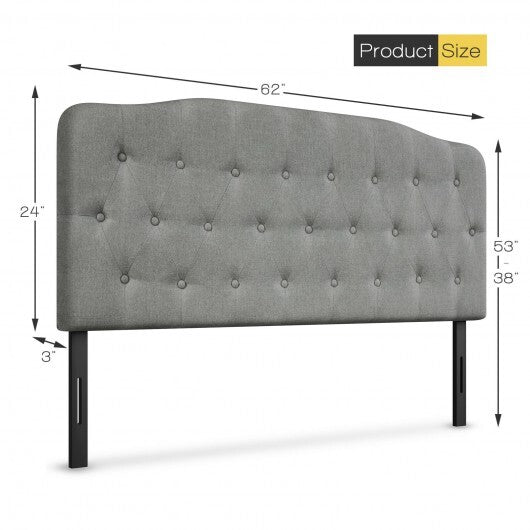 Queen Upholstered Headboard with Adjustable Heights-Light Gray - Color: Light Gray - Size: Queen Size