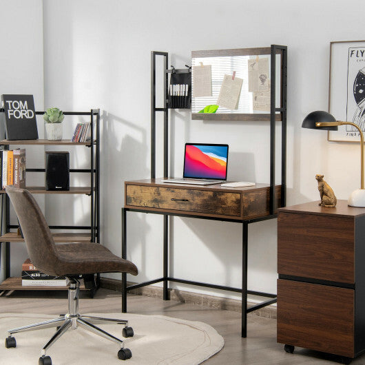 Industrial Vanity Table with 3-Height Adjustable Mirror Bag-Brown - Color: Brown