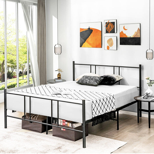 Full/Queen Size Platform Bed Frame with High Headboard-Queen Size - Color: Black - Size: Queen Size