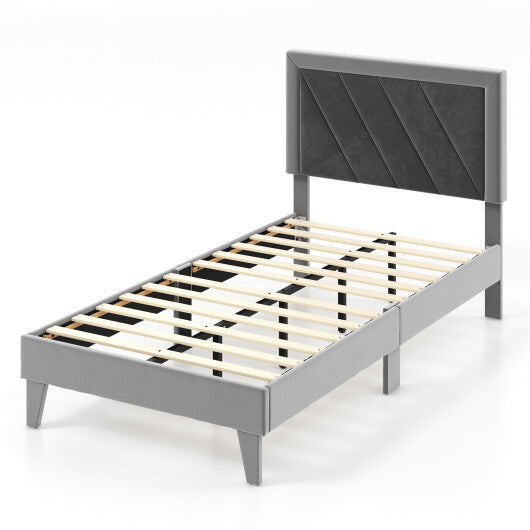Twin/Full/Queen Platform Bed with High Headboard and Wooden Slats-Full Size