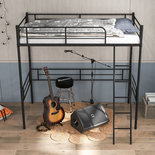 Metal Loft Twin Bed Frame Single High Loft Bed-Black