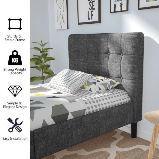 Platform Bed with Button Tufted Headboard-Beige