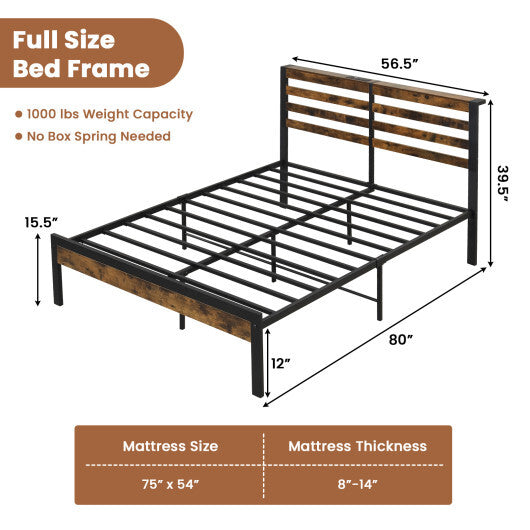 Full/Queen Size Bed Frame with Charging Station and Storage Headboard-Queen Size