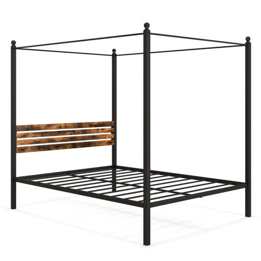 Queen Size Canopy Bed Frame with Under Bed Storage-Twin Size